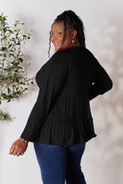 Double Take Half Button Long Sleeve Ruffle Hem Blouse - Life's Fun Treasures