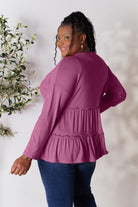 Double Take Half Button Long Sleeve Ruffle Hem Blouse - Life's Fun Treasures