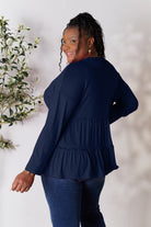 Double Take Half Button Long Sleeve Ruffle Hem Blouse - Life's Fun Treasures