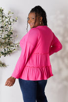 Double Take Half Button Long Sleeve Ruffle Hem Blouse - Life's Fun Treasures