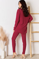 Basic Bae Full Size Ribbed Round Neck High-Low Slit Top and Pants Set - Life's Fun Treasures