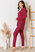 Basic Bae Full Size Ribbed Round Neck High-Low Slit Top and Pants Set - Life's Fun Treasures