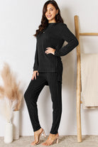 Basic Bae Full Size Ribbed Round Neck High-Low Slit Top and Pants Set - Life's Fun Treasures