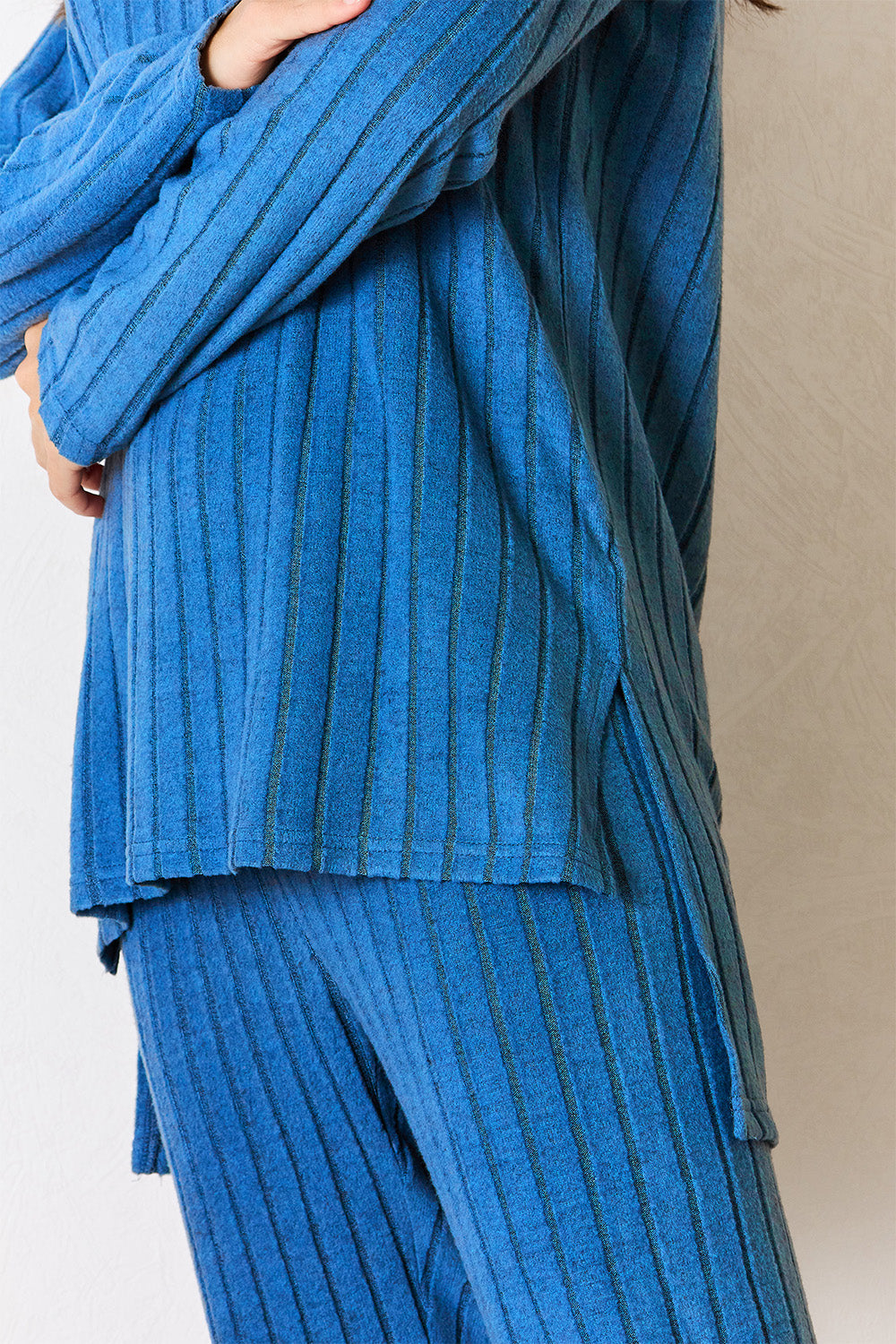 Basic Bae Full Size Ribbed Round Neck High-Low Slit Top and Pants Set - Life's Fun Treasures