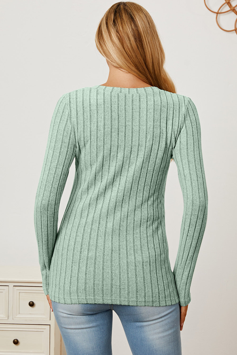 Basic Bae Full Size Ribbed V-Neck Long Sleeve T-Shirt - Life's Fun Treasures