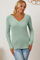 Basic Bae Full Size Ribbed V-Neck Long Sleeve T-Shirt - Life's Fun Treasures