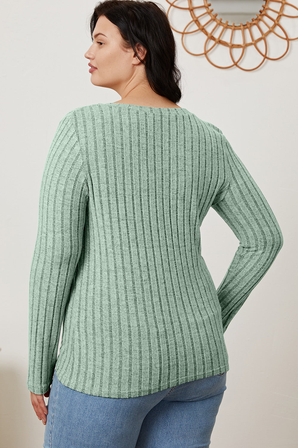 Basic Bae Full Size Ribbed V-Neck Long Sleeve T-Shirt - Life's Fun Treasures