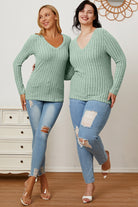 Basic Bae Full Size Ribbed V-Neck Long Sleeve T-Shirt - Life's Fun Treasures