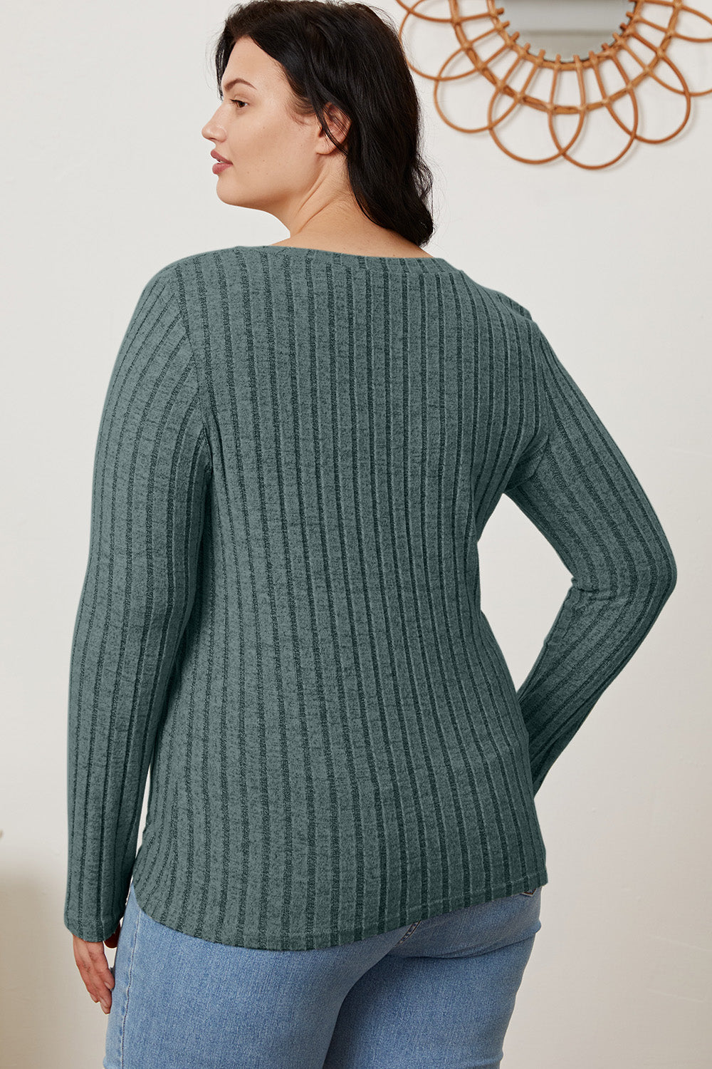 Basic Bae Full Size Ribbed V-Neck Long Sleeve T-Shirt - Life's Fun Treasures