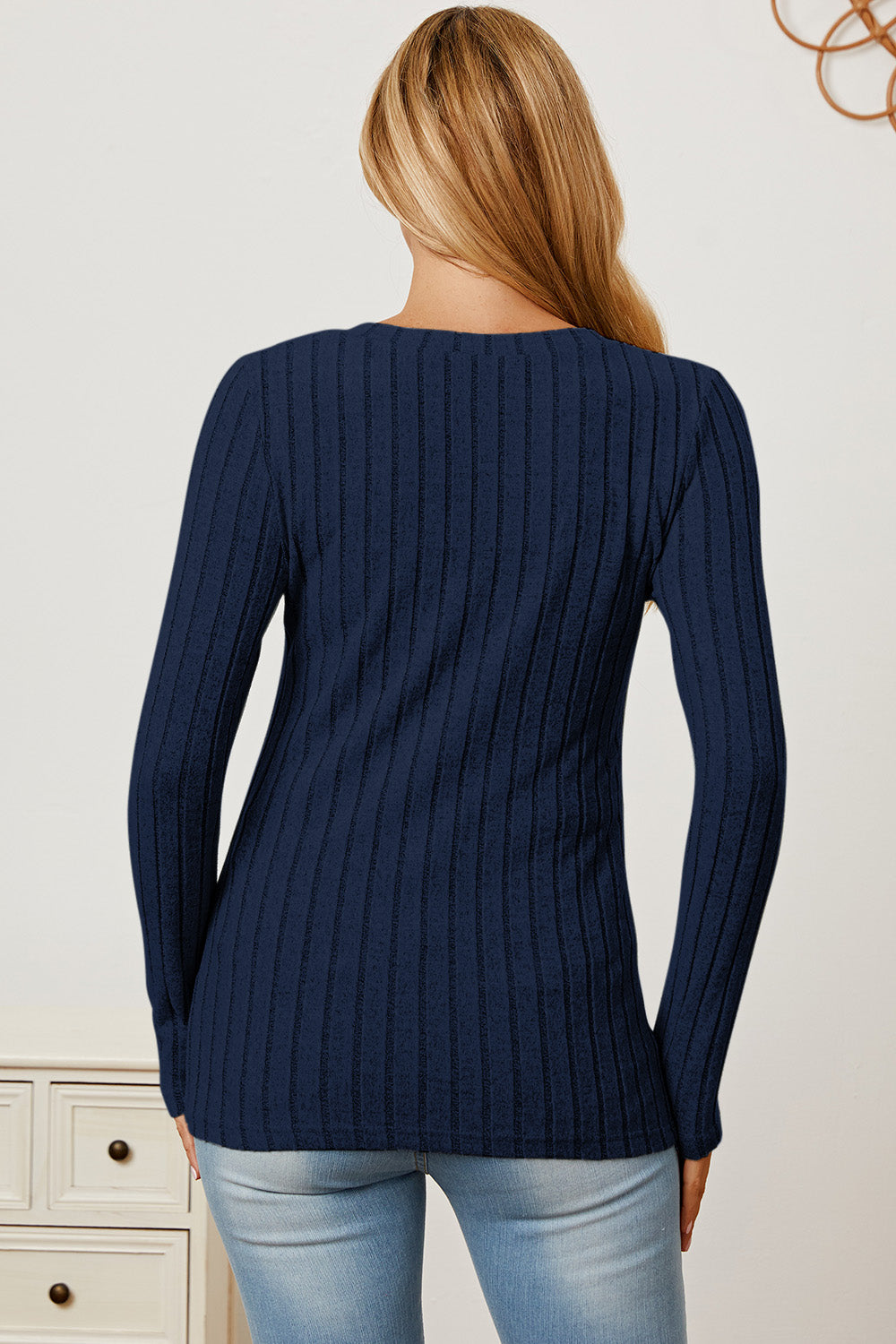 Basic Bae Full Size Ribbed V-Neck Long Sleeve T-Shirt - Life's Fun Treasures