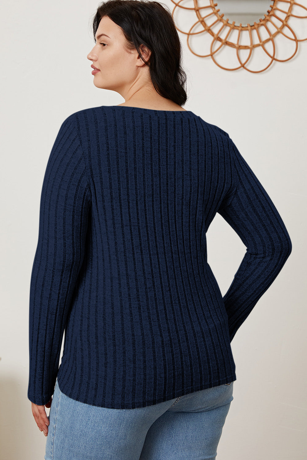 Basic Bae Full Size Ribbed V-Neck Long Sleeve T-Shirt - Life's Fun Treasures