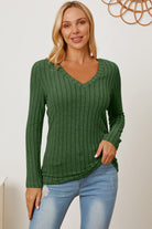 Basic Bae Full Size Ribbed V-Neck Long Sleeve T-Shirt - Life's Fun Treasures