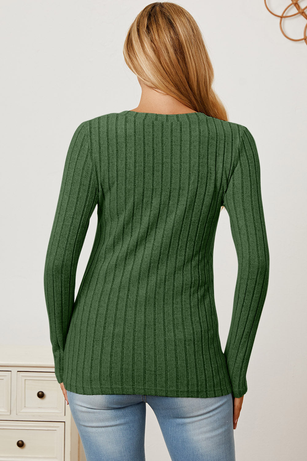 Basic Bae Full Size Ribbed V-Neck Long Sleeve T-Shirt - Life's Fun Treasures