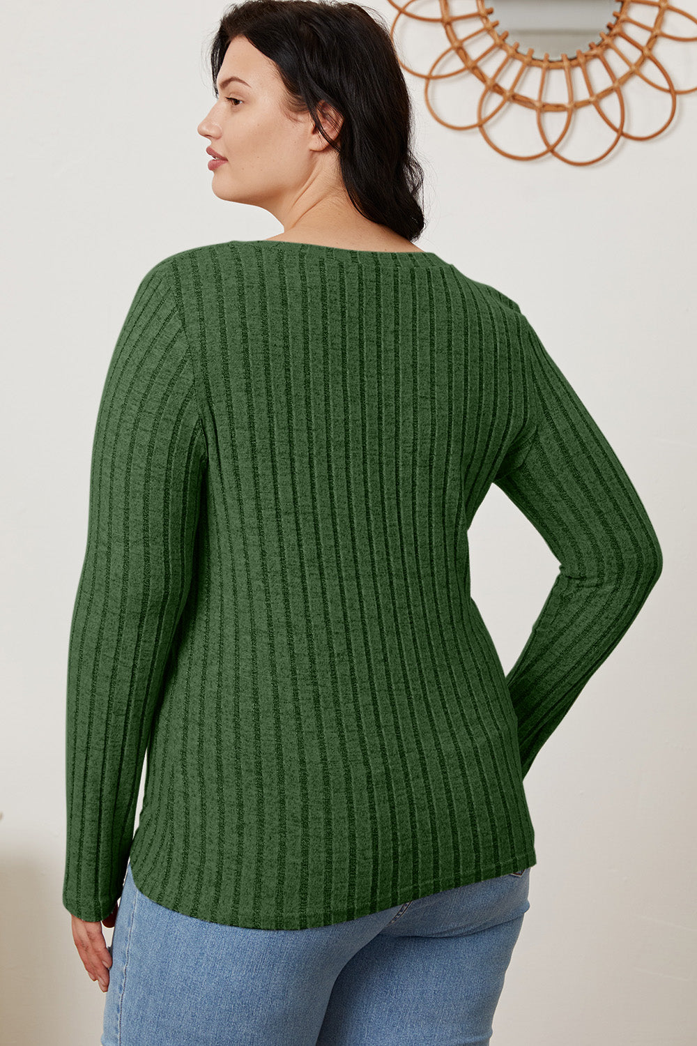 Basic Bae Full Size Ribbed V-Neck Long Sleeve T-Shirt - Life's Fun Treasures