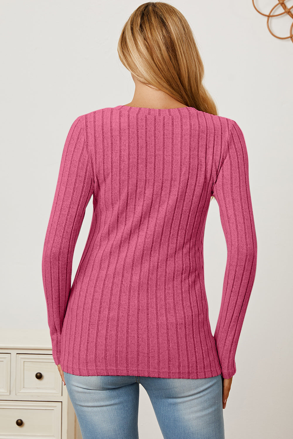 Basic Bae Full Size Ribbed V-Neck Long Sleeve T-Shirt - Life's Fun Treasures