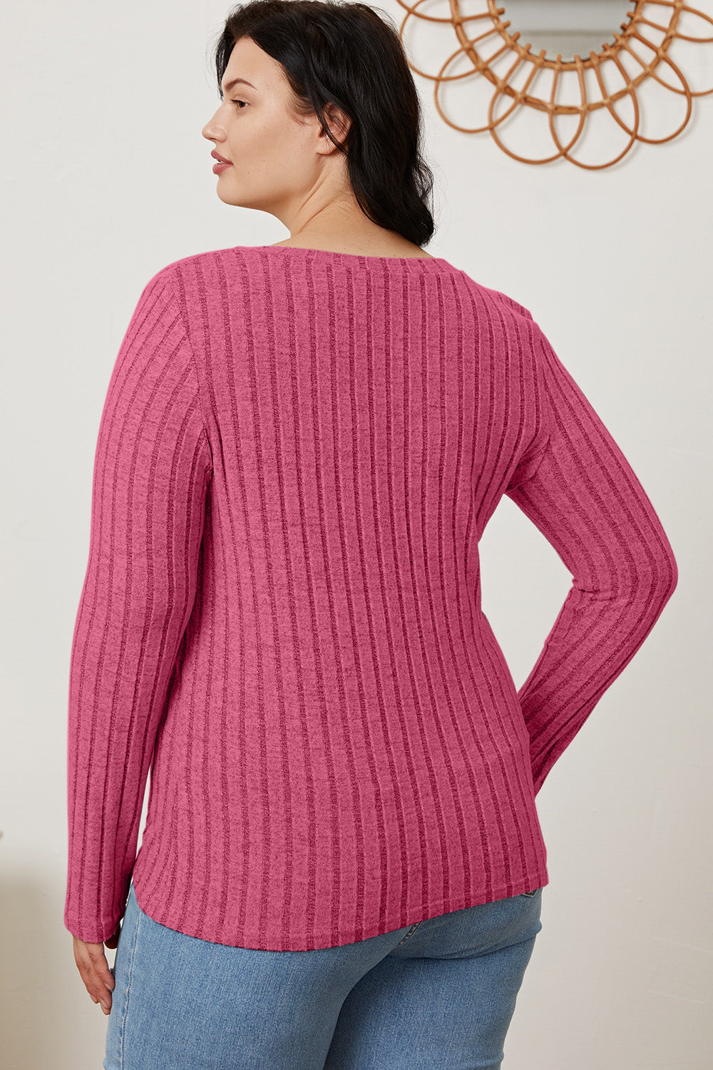 Basic Bae Full Size Ribbed V-Neck Long Sleeve T-Shirt - Life's Fun Treasures