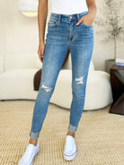 Judy Blue Full Size Mid Rise Destroy & Cuff Skinny Jeans - Life's Fun Treasures