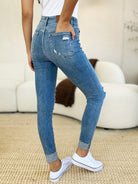 Judy Blue Full Size Mid Rise Destroy & Cuff Skinny Jeans - Life's Fun Treasures