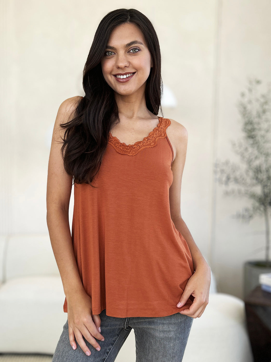 Basic Bae Full Size Lace Detail V-Neck Cutout Cami - Life's Fun Treasures