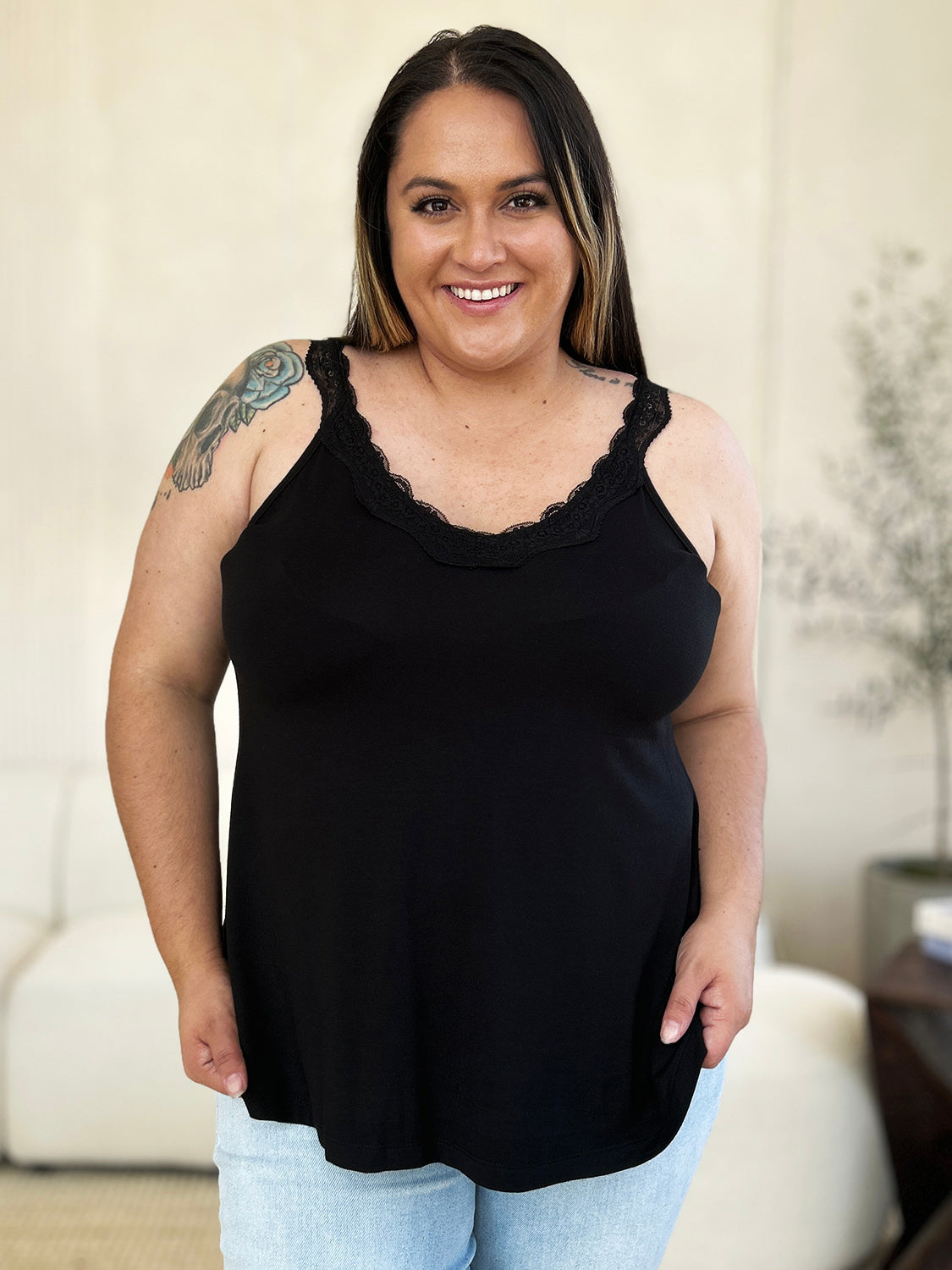 Basic Bae Full Size Lace Detail V-Neck Cutout Cami - Life's Fun Treasures