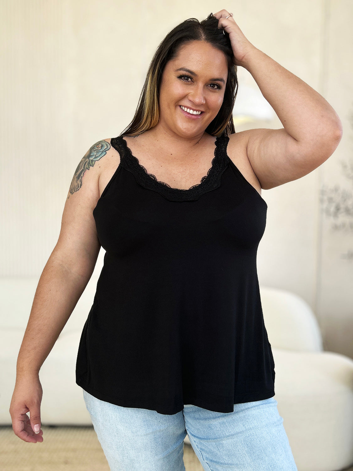 Basic Bae Full Size Lace Detail V-Neck Cutout Cami - Life's Fun Treasures