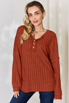 Basic Bae Full Size Ribbed Half Button Long Sleeve T-Shirt - Life's Fun Treasures