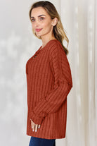 Basic Bae Full Size Ribbed Half Button Long Sleeve T-Shirt - Life's Fun Treasures