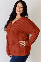 Basic Bae Full Size Ribbed Half Button Long Sleeve T-Shirt - Life's Fun Treasures