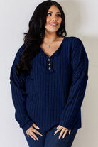Basic Bae Full Size Ribbed Half Button Long Sleeve T-Shirt - Life's Fun Treasures