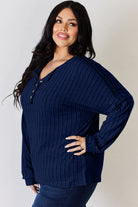 Basic Bae Full Size Ribbed Half Button Long Sleeve T-Shirt - Life's Fun Treasures