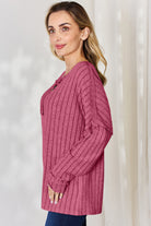 Basic Bae Full Size Ribbed Half Button Long Sleeve T-Shirt - Life's Fun Treasures