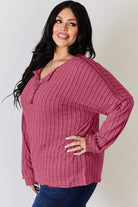 Basic Bae Full Size Ribbed Half Button Long Sleeve T-Shirt - Life's Fun Treasures