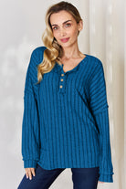 Basic Bae Full Size Ribbed Half Button Long Sleeve T-Shirt - Life's Fun Treasures