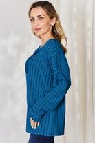 Basic Bae Full Size Ribbed Half Button Long Sleeve T-Shirt - Life's Fun Treasures