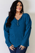 Basic Bae Full Size Ribbed Half Button Long Sleeve T-Shirt - Life's Fun Treasures