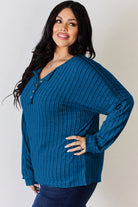 Basic Bae Full Size Ribbed Half Button Long Sleeve T-Shirt - Life's Fun Treasures