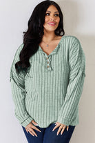 Basic Bae Full Size Ribbed Half Button Long Sleeve T-Shirt - Life's Fun Treasures