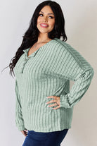 Basic Bae Full Size Ribbed Half Button Long Sleeve T-Shirt - Life's Fun Treasures
