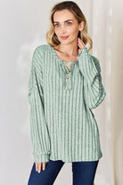 Basic Bae Full Size Ribbed Half Button Long Sleeve T-Shirt - Life's Fun Treasures