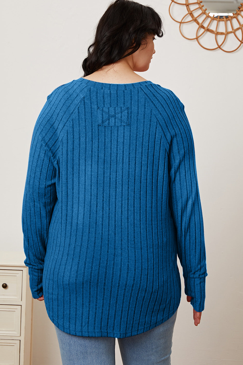 Basic Bae Full Size Ribbed Thumbhole Sleeve T-Shirt - Life's Fun Treasures