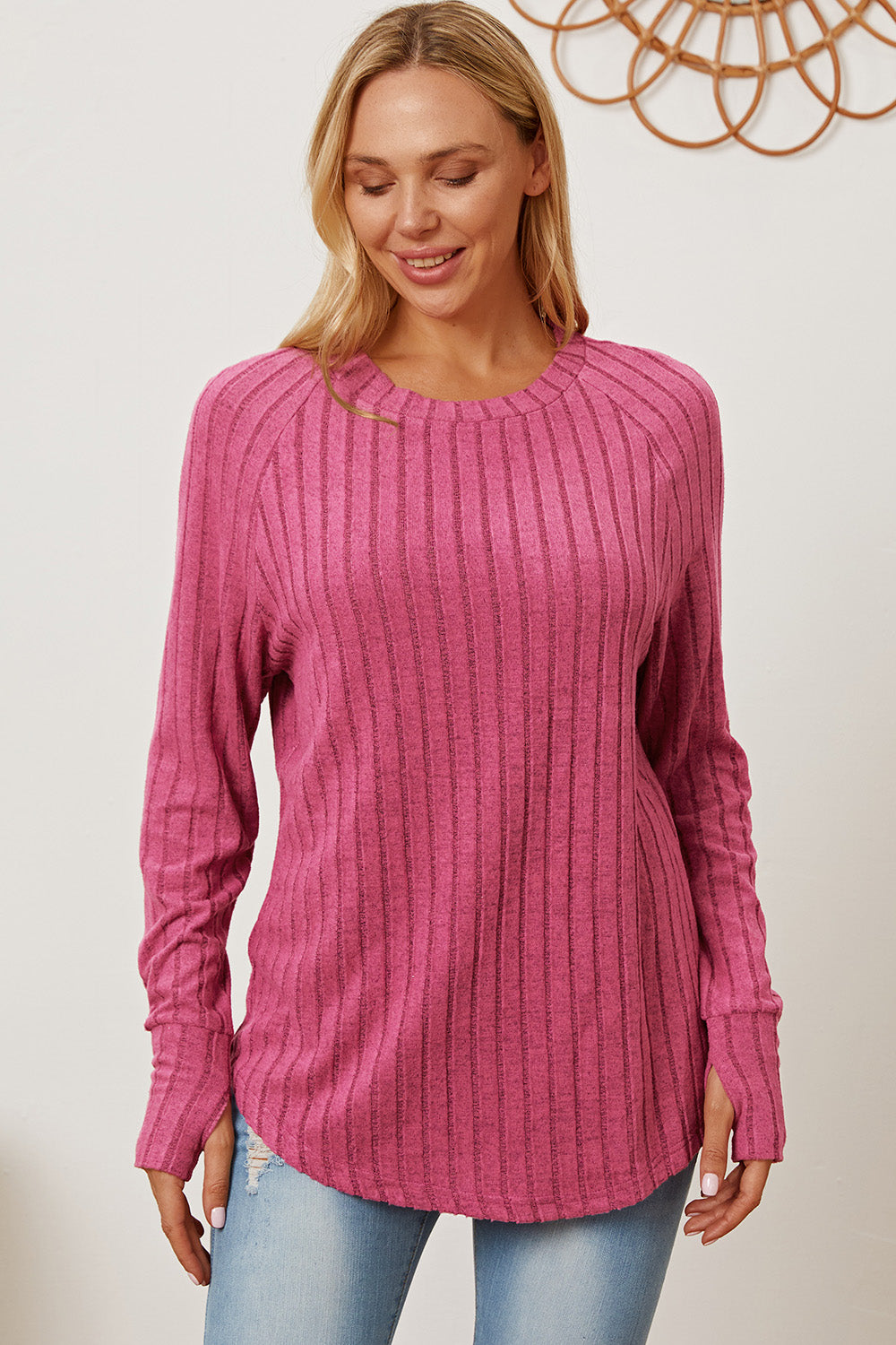 Basic Bae Full Size Ribbed Thumbhole Sleeve T-Shirt - Life's Fun Treasures