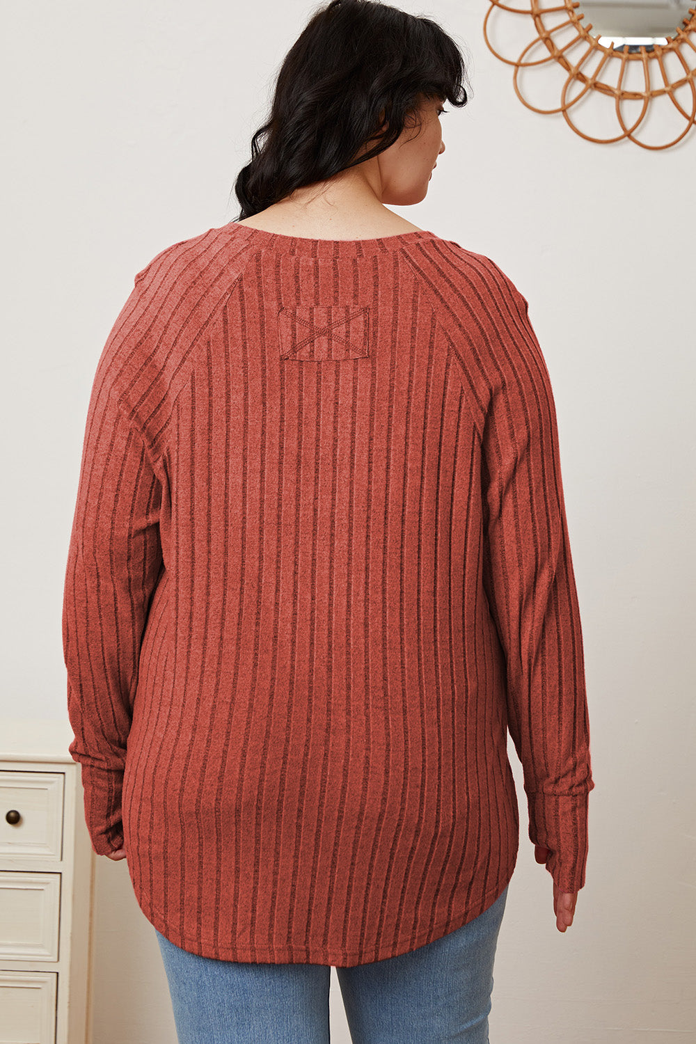 Basic Bae Full Size Ribbed Thumbhole Sleeve T-Shirt - Life's Fun Treasures