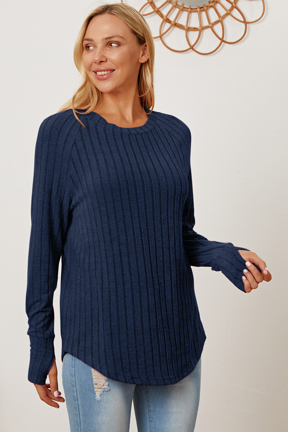 Basic Bae Full Size Ribbed Thumbhole Sleeve T-Shirt - Life's Fun Treasures