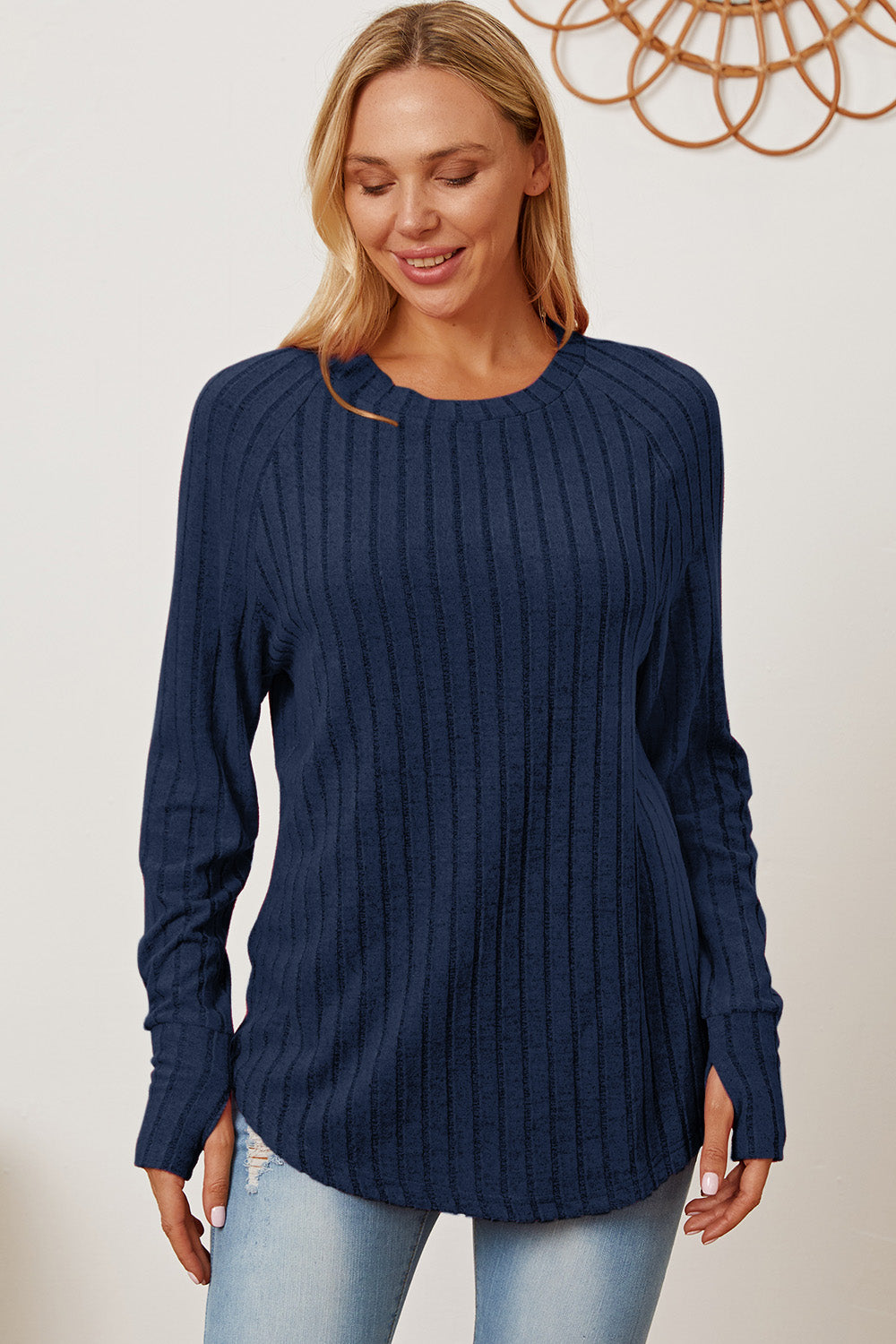 Basic Bae Full Size Ribbed Thumbhole Sleeve T-Shirt - Life's Fun Treasures