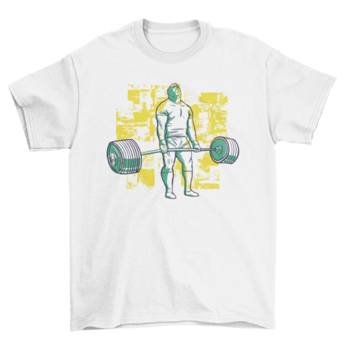 Bodybuilder deadlift heavy barbell fitness gym t-shirt.