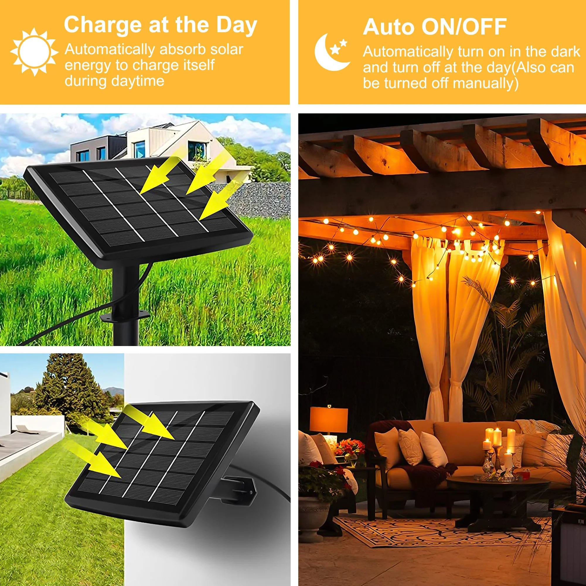 Solar String Lights - 50ft G40 Globe Garden Light, 25 Edison Bulbs (1 - Life's Fun Treasures