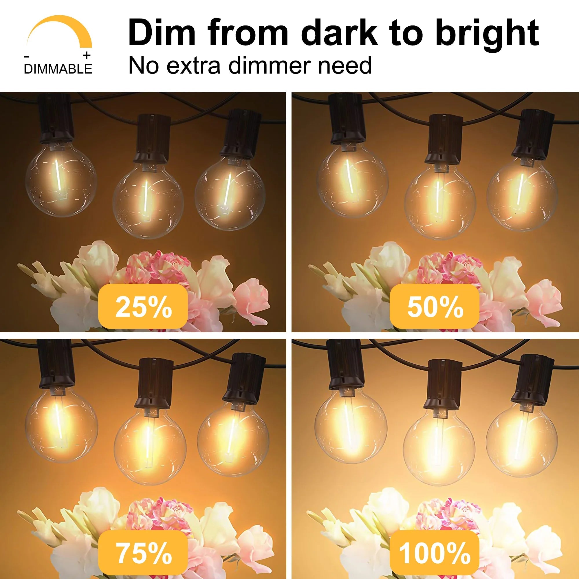 Solar String Lights - 50ft G40 Globe Garden Light, 25 Edison Bulbs (1 - Life's Fun Treasures