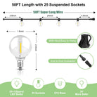 Solar String Lights - 50ft G40 Globe Garden Light, 25 Edison Bulbs (1 - Life's Fun Treasures
