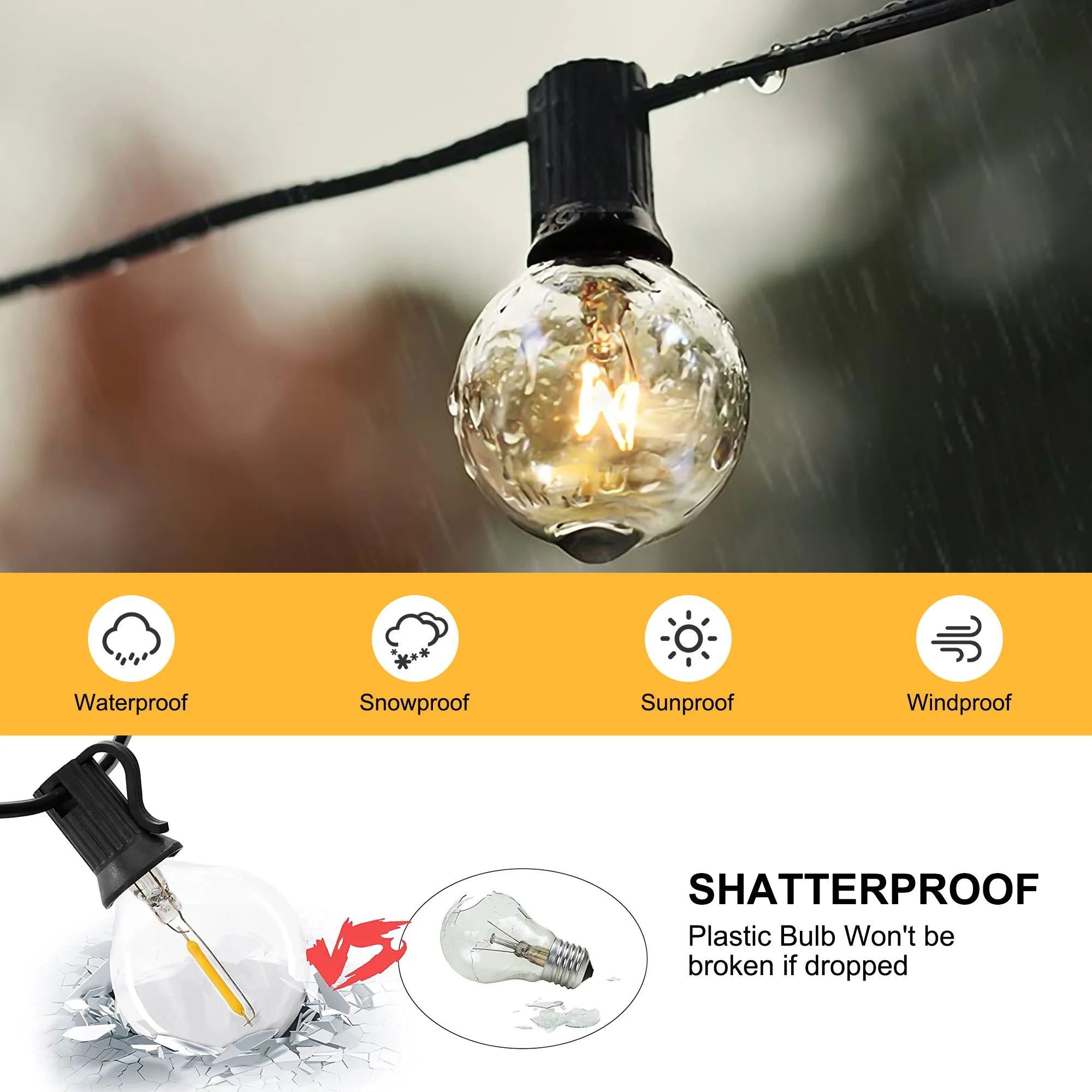 Solar String Lights - 50ft G40 Globe Garden Light, 25 Edison Bulbs (1 - Life's Fun Treasures