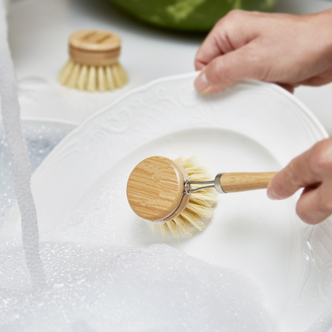 Wooden and Sisal Dish Brush with 2 Pieces Replacement Brush Heads - Life's Fun Treasures